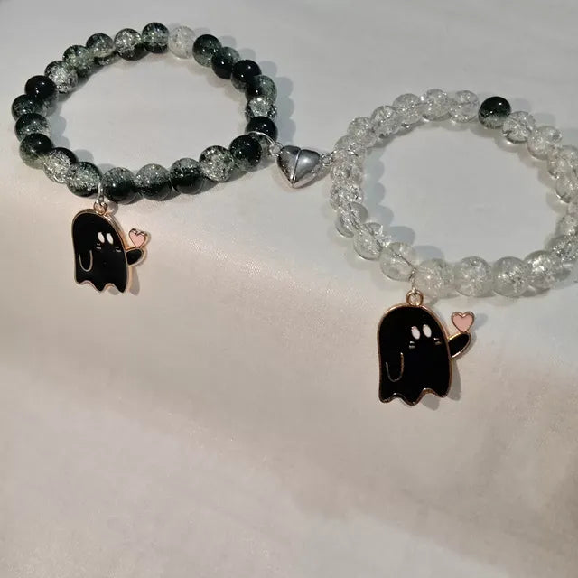 Cute Ghost Couple Necklace & Bracelet Set – Matching Aesthetic Jewelry