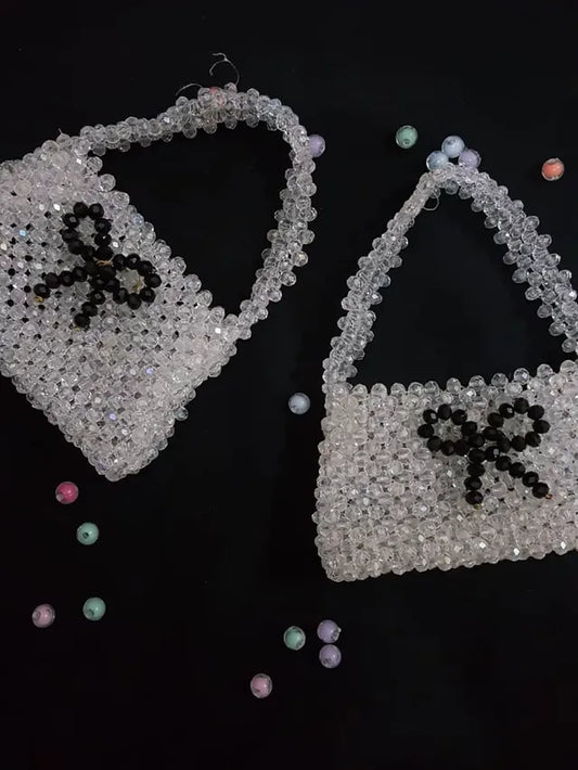 Elegant Crystal Beaded Mini Handbag – Handmade Luxury Keychain Accessory