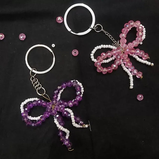 Cute Crystal Bow Keychain – Handmade Beaded Fashion Accessory