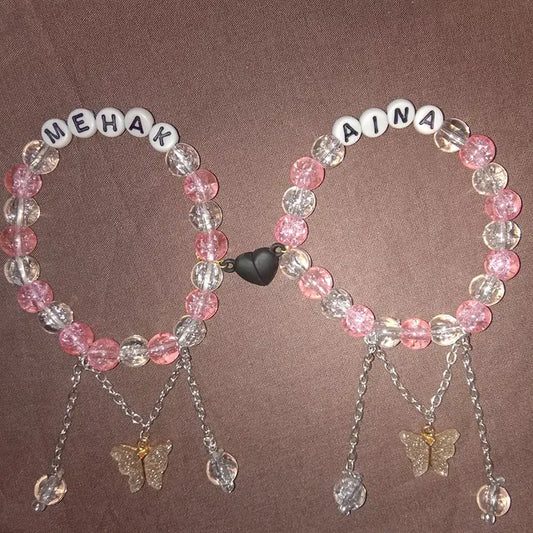 Custom Name Butterfly Bracelets – Handmade Pink Crystal Jewelry