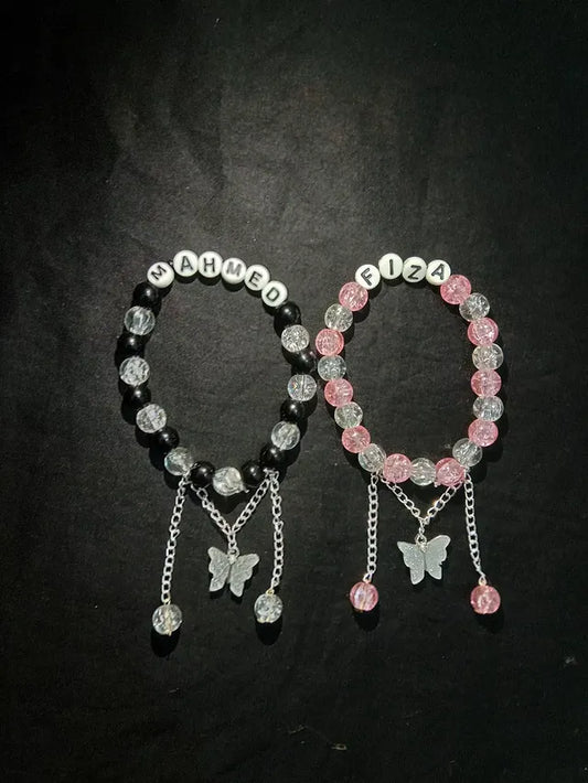 Custom Name Butterfly Bracelets – Handmade Pink Crystal Jewelry