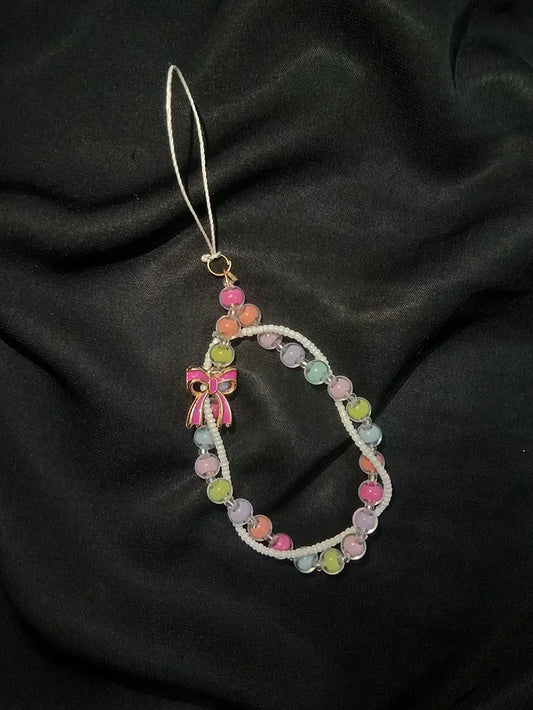 Cute Pastel Beaded Phone Charm – Handmade Bow Strap Accessory