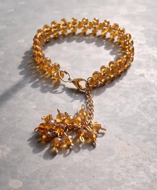 Elegant Amber Crystal Charm Bracelet – Handmade Beaded Jewelry