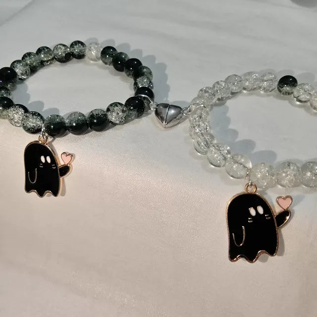 Cute Ghost Couple Necklace & Bracelet Set – Matching Aesthetic Jewelry