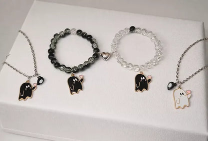 Cute Ghost Couple Necklace & Bracelet Set – Matching Aesthetic Jewelry